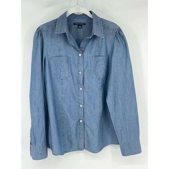 Banana Republic Long Slv Grosgrain Placket Chambray Collared Button Down Size 12 - Picture 1 of 13